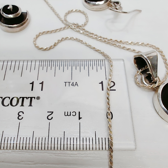 Vintage Mexico Sterling Silver Modernist Spiral Pendant Necklace Earring Set 20" - Picture 9 of 15